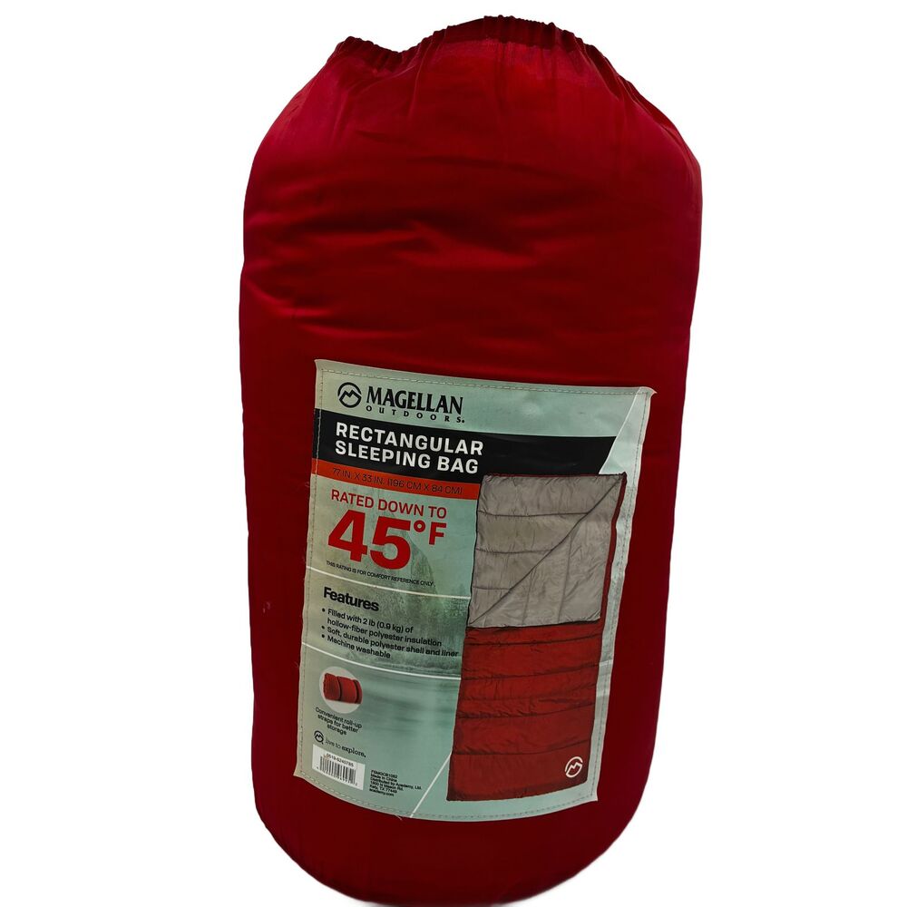 Magellan Outdoors Rectangular Sleeping Bag 45°F 77x33in Camping Hiking Red